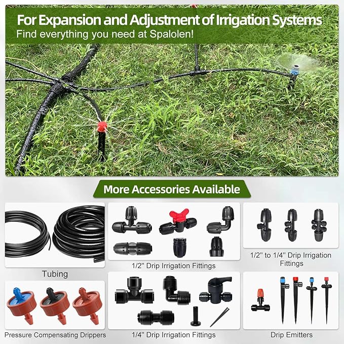 30PCS Push-to-Fit Drip Irrigation Emitters for 1/4 inch Irrigation Tubing, Adjustable 360 Degree Vortex Drip Emitters with Stake, Irrigation Dripper Sprinklers for Drip Irrigation System