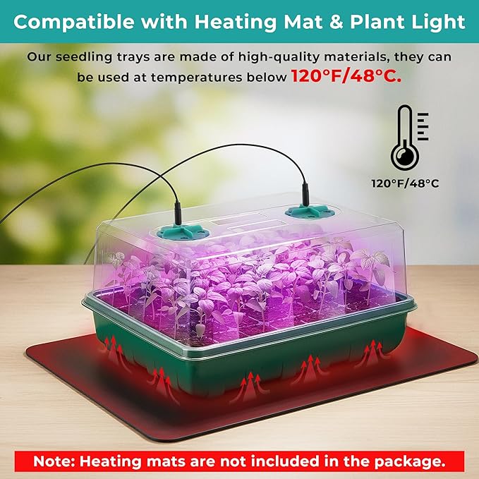96 Cells Seed Starter Tray with Lights, 2 Packs Seed Starter Kit with Humidity Vented Domes and High Lid, Adjustable Brightness Germination Kit for Indoor Greenhouse Seed Starter