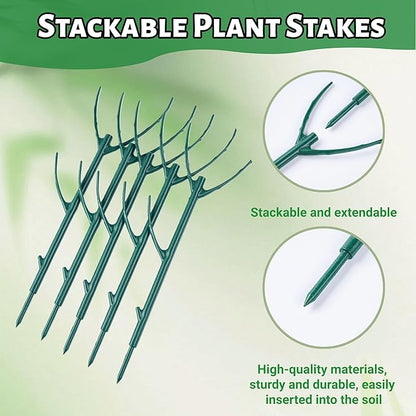 Adjustable Plant Support Stakes,Stackable Plant Support Pole with Garden Ties and Clips, Suitable for Monstera,Climbing Plants and Indoor Outdoor Plants (10 Pack)