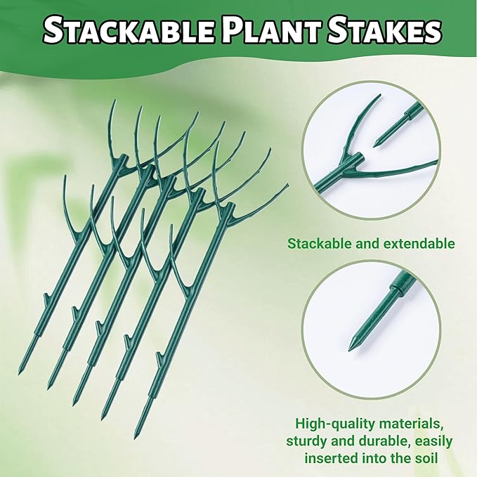 Adjustable Plant Support Stakes,Stackable Plant Support Pole with Garden Ties and Clips, Suitable for Monstera,Climbing Plants and Indoor Outdoor Plants (5 Pack)