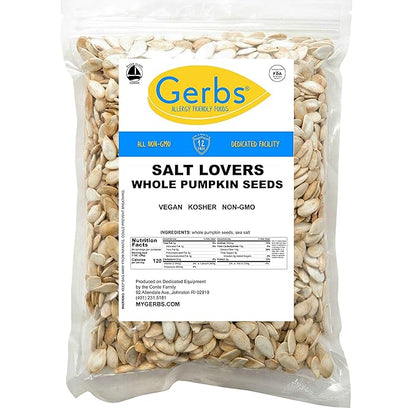 Gerbs Extra Sea Salted Whole Pumpkin Seeds 4 lbs. | Small Batch Roasted, In-Shell, 10.5 mm Size, Resealable Bag | Naturally Crunchy & Mild | Top 14 Allergen-Free