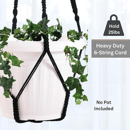 2 Pack Giant XXL 55 Inches Macrame Planter Hanger Large for 15 inch Pot + Swag Hook | Extra Large Hanging Planter for Indoor Plants | No Pot/Plant Included (XXL Black)