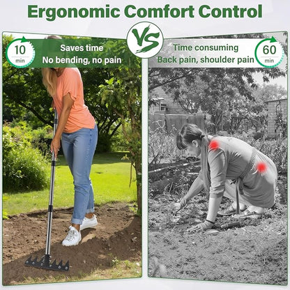 Weeding Rake Tool, Garden Weed Puller with Detachable Long Handle, 62 Inch Heavy Duty Hand Weed Remover Tool for Lawn, Yard, Atio and Backyard (7 Tines)