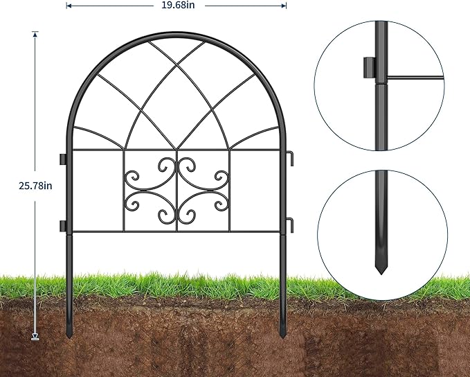Garden Fence Panel, 25.7in(h) x 19.6in(l) Arched No Dig Fencing Border Outdoor, Rustproof Metal Animal Barrier for Pet, Garden Edging Border for Garden, Yard,Flower Beds.