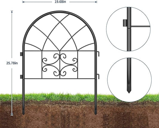 Garden Fence Panel, 25.7in(h) x 19.6in(l) Arched No Dig Fencing Border Outdoor, Rustproof Metal Animal Barrier for Pet, Garden Edging Border for Garden, Yard,Flower Beds.