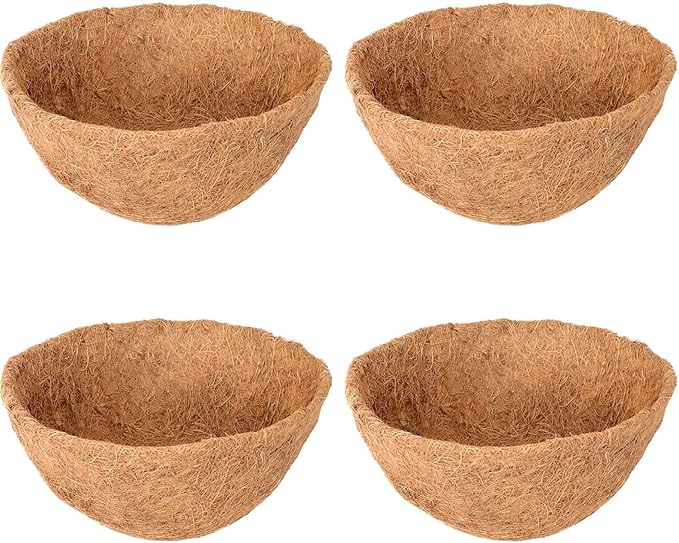 Halatool 4 PCS 10 Inch Round Coco Liners Hanging Basket 100% Natural Replacement Coconut Fiber Liner for Garden Flower Pot Vegetables Herbs
