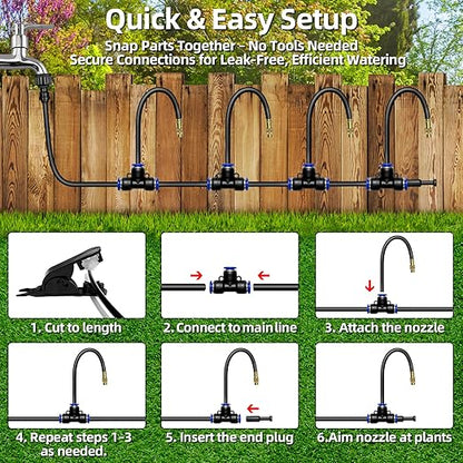 Drip Irrigation System for Garden - 40 Ft Drip Irrigation Kit with 13 360°Adjustable Copper Nozzles Hose, Automatic Atomizing Plant Watering Sprinkler System for Yard, Lawn, Greenhouse, Potted