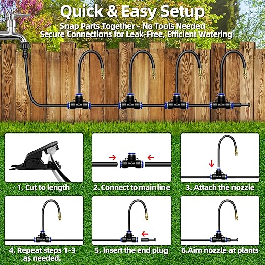 Drip Irrigation System for Garden - 60 Ft Drip Irrigation Kit with 19 360°Adjustable Copper Nozzles Hose, Automatic Atomizing Plant Watering Sprinkler System for Yard, Lawn, Greenhouse, Potted