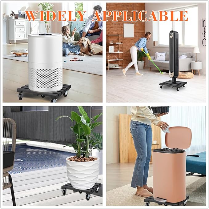 2 Pack Plant Stand with Wheels, 14" Rolling Plant Stand 264 LBS Heavy Duty Wooden Square Plant Caddy with Metal 360° Lockable Caster Wheels for Outdoor Indoor Large Plant Pots, Flower Pot, Patio-Black