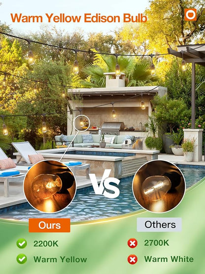 addlon 24FT Outdoor String Lights Commercial Grade Weatherproof Strand Edison Vintage Bulbs, ETL Listed Heavy-Duty Decorative Café Market Patio Lights for Bistro Classic Black