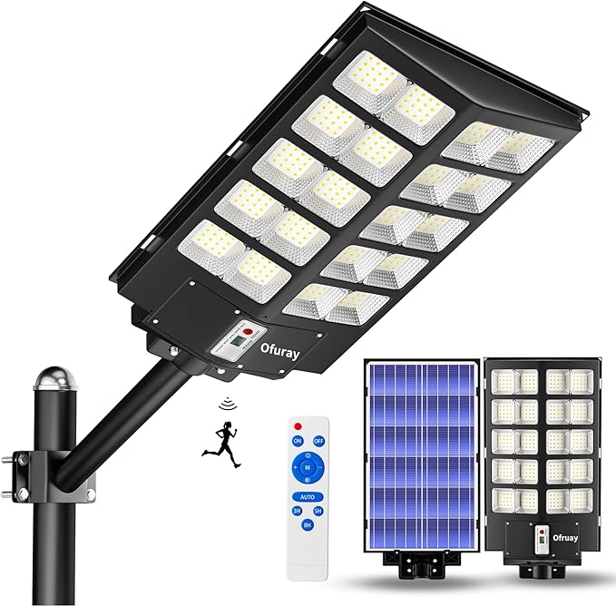 Ofuray Of-6000W Solar Street Lights Outdoor,400000Lm Solar Streets Light Parking Lot Lights Commercial Dusk to Dawn, 6500k Waterproof Led with Remote Control Motion for Street,Court,Barn