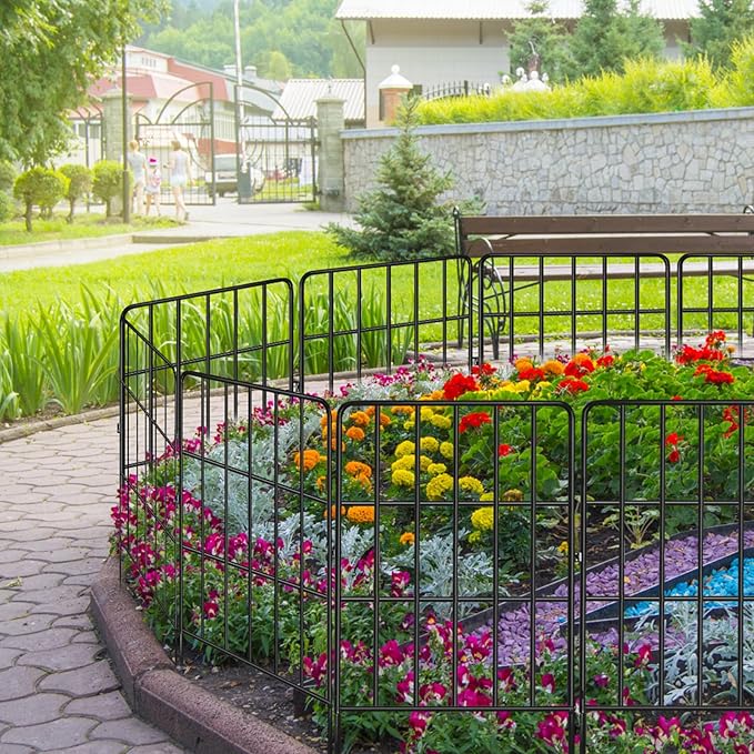 Decorative Garden Fence 24 Pack, 24 Ft (L) X 24 in (H) Black Square Rustproof Metal Fence, Animal Barrier Fence for Small Dog, Outdoor Flower Bed Landscape Decor for Yard
