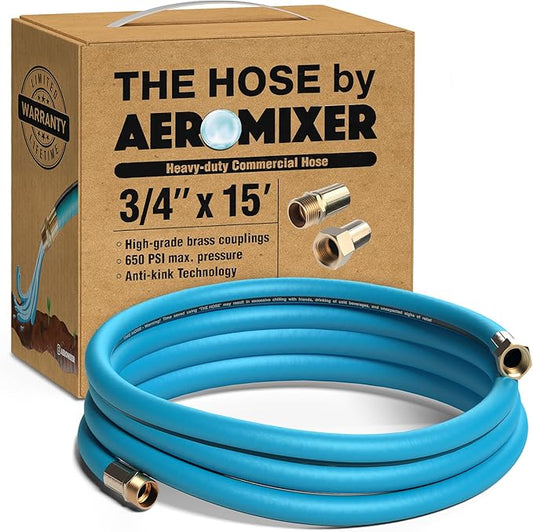 Aeromixer THE HOSE - 3/4 Inch Garden Hose 15 Feet, Kinkless Commercial Garden Hoses, Heavy Duty Industrial Water Hoses for Outdoors, 650 PSI High-Pressure Watering Tool for Farming and Gardening