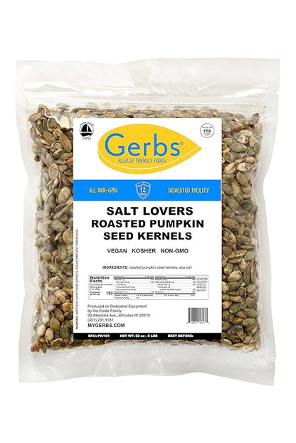 GERBS Extra Sea Salted Pumpkin Seed Kernels 2 LBS|Top 14 Allergy Free Food |Use in salads, yogurt, oatmeal, trail mix|Grown in Canada, packed in US