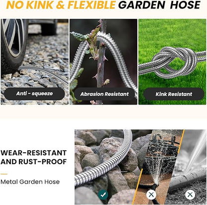 Lefree Garden Hose 75ft, Metal Garden Hose, Stainless Steel Hose with 10-Function Nozzle, Flexible Water Hose, Heavy Duty, Crush Resistant, Leak Proof, No Kinks Garden Hoses for Yard, Outdoors, Rv