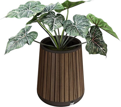 Keter Signature Conic 23.8 Inch Tall Round Large Wood Look Planter for Indoor or Outdoor Flower Pot Ideal for Patio Deck and Front Porch Decor, Rosewood