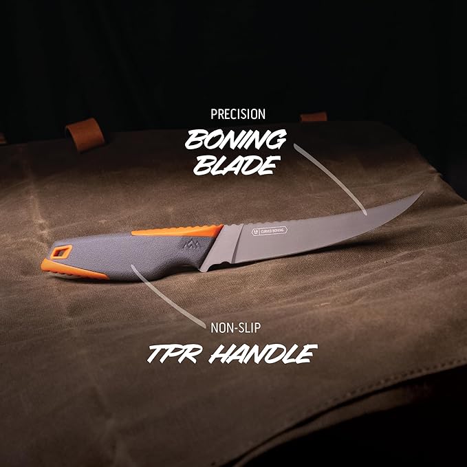 OUTDOOR EDGE VANTEX 4-Piece Roll Pack Hunting Knife Set - Includes Drop-Point, Boning, Caping Knives & Sharpener - Great Elk and Deer Field Dressing Processing Kit for Hunters