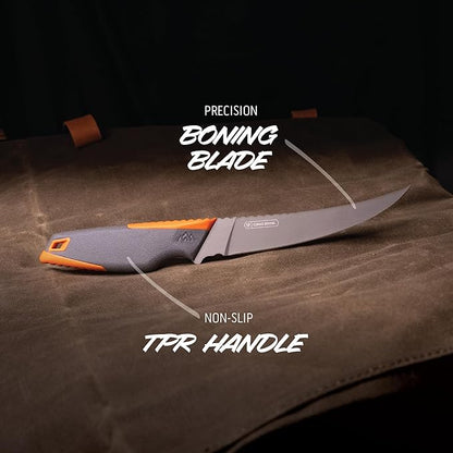 OUTDOOR EDGE VANTEX 4-Piece Roll Pack Hunting Knife Set - Includes Drop-Point, Boning, Caping Knives & Sharpener - Great Elk and Deer Field Dressing Processing Kit for Hunters