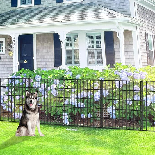 Metal Garden Fence 33.3in (H) x 23.3ft (L), 10 Panels + 11 Stakes Dog Fence Border Fence Animal Barrier, No Dig Garden Fencing for Yard Flower Bed Lawn Patio Outdoor, PIN332810 Black