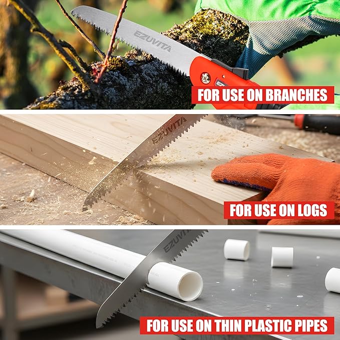 3PC Gardening Folding Saw with Pruner and Shears Set, 7 inch Hand Saw, Stainless Steel Garden Scissors 2 Pack, Professional Gardening Tools for Wood Cutting, Landscaping, Trimming, Picking