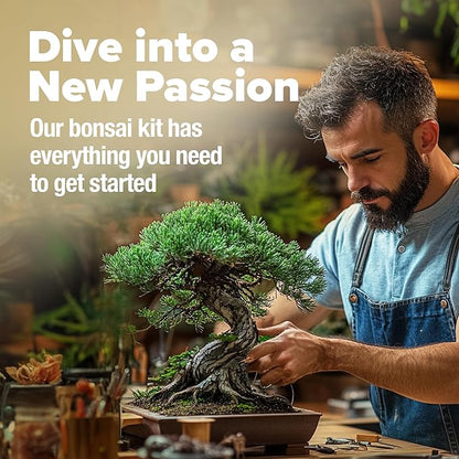 HOME GROWN Bonsai Tree Kit – Grow 4 Bonsai Types Indoors with Complete Starter Kit Including Pots Peat Pellets and Bonus Grow Guide – Unique Gardening Gift for Men Women Beginners