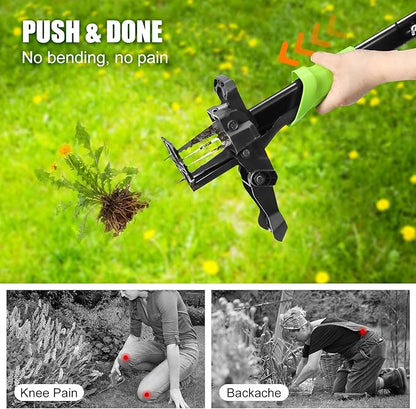 DEWINNER 4-Claw Stand Up Weed Puller Tool, 34'' Heavy Duty Manual Weeding Tool with Ergonomic Handle, Effortless Weed Removal & Ejector Design for Lawn, Garden – No Bending or Kneeling