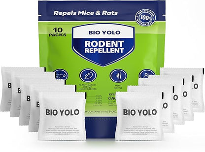 Rodent Repellent Pouches – Peppermint Oil, Plant-Powered – Repels Mice, Rats & Squirrels, Mouse Repellent– Protects Indoor, Car, RV, Boat, Garage & Cabin – 10 Pouches