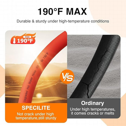 SPECILITE 5/8" Female to Female Hot/Cold Short Leader Hose 10 ft, -50℉-190℉, Flexible & Lightweight Rubber Hoses for Yard, Outdoor, Farm, Red