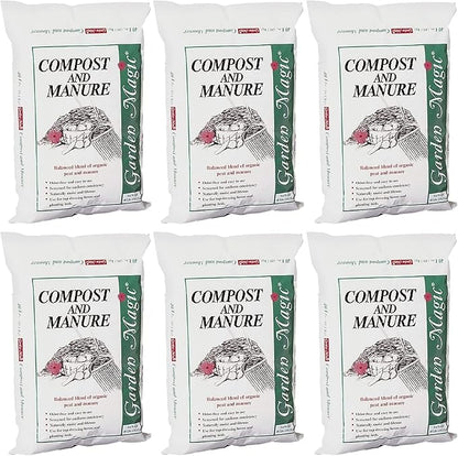 Michigan Peat 6-Pack Compost and Manure Blend, Garden Magic Mix w/Odor-Free Blend, 40 Lbs - Outdoor Lawn and Gardening Mixture with Nutrients and Minerals for Soil Potting and Planting
