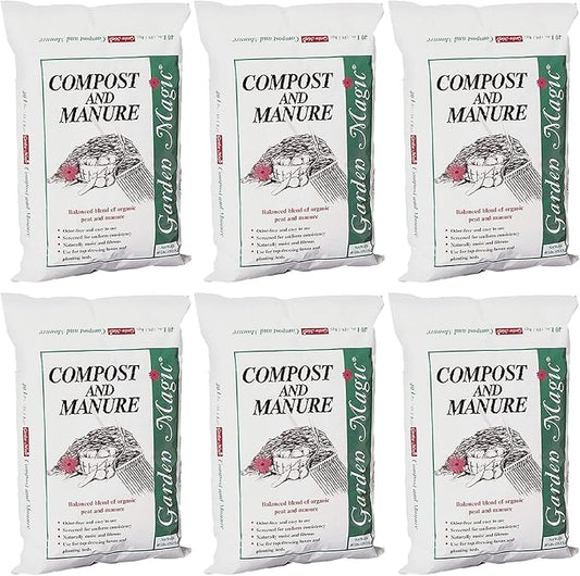 Michigan Peat 6-Pack Compost and Manure Blend, Garden Magic Mix w/Odor-Free Blend, 40 Lbs - Outdoor Lawn and Gardening Mixture with Nutrients and Minerals for Soil Potting and Planting