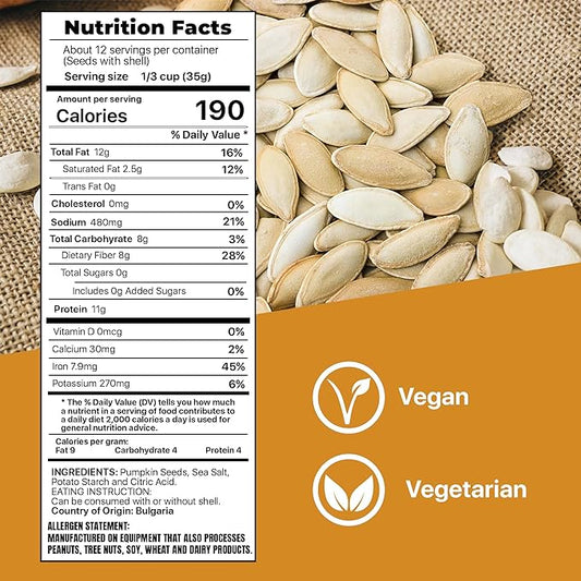 ROASTED PUMPKIN SEEDS to Eat in Shell by Premium Orchards MIXED NUTS - Salted with Sea Salt - Non-GMO Vegan Fresh Healthy Snacks/ - Great source of Plant Protein, Zinc, Magnesium & Iron (Value Pack - 3 Bags)