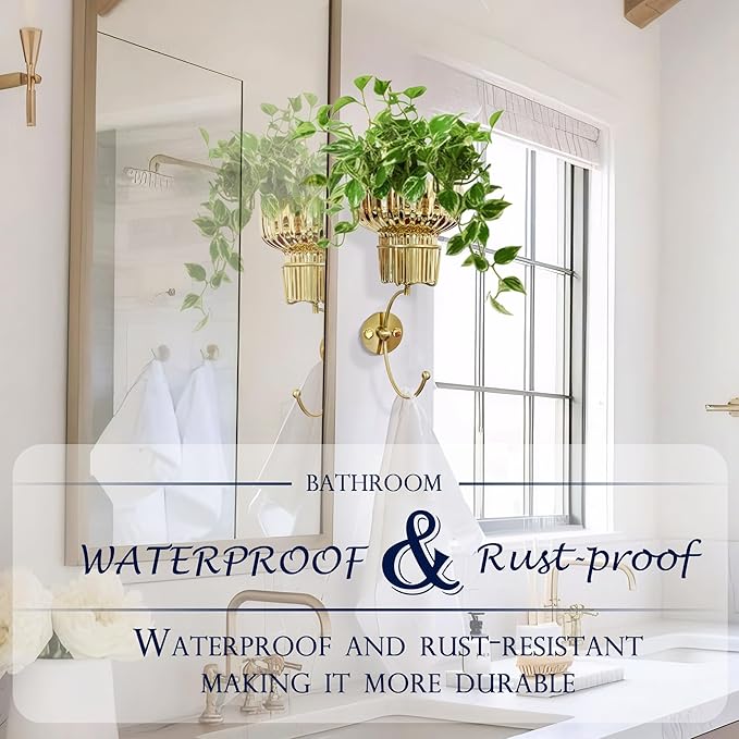 Hanging Plant Wall Vessel for Flowers with Hook, Indoor Outdoor Boho Bathroom Decor Wall Art Planter Mounted Vase (Gold)