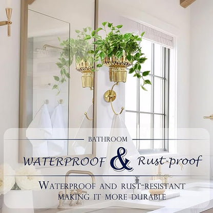 Hanging Plant Wall Vessel for Flowers with Hook, Indoor Outdoor Boho Bathroom Decor Wall Art Planter Mounted Vase (Gold)
