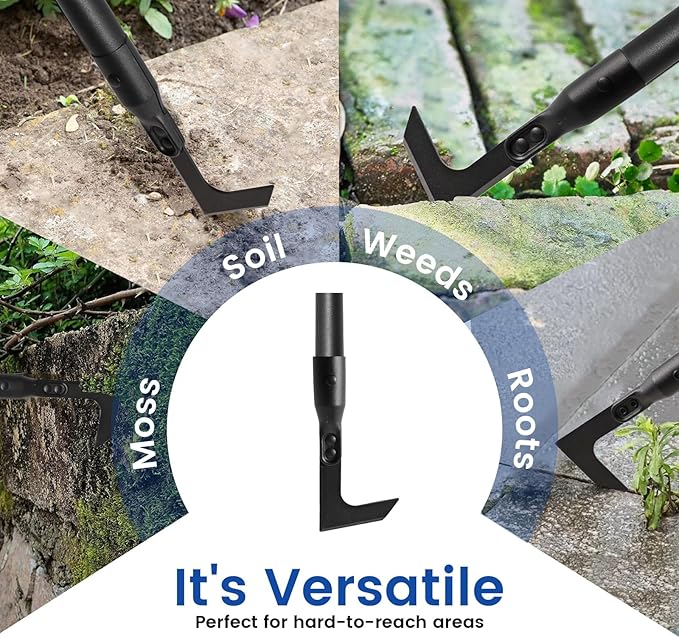 Crack Weeder Tool Long Handle Manual Weeders Crevice Weeding Tool L Shaped Multiple Sharp Blades Efficient Weeding for Narrow Spaces Driveways Sidewalks Paving Stone Gaps