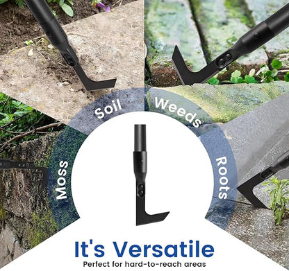 Crack Weeder Tool Long Handle Manual Weeders Crevice Weeding Tool L Shaped Multiple Sharp Blades Efficient Weeding for Narrow Spaces Driveways Sidewalks Paving Stone Gaps