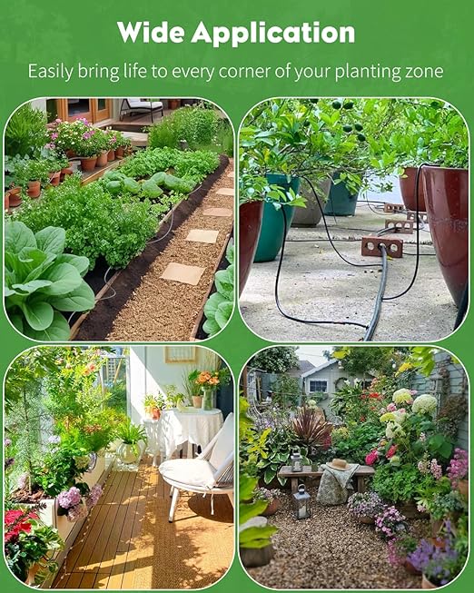 Pawfly Drip Irrigation Kit, Quick-Connect 100 ft. Drip Irrigation System with 1/4" Tubing Drippers and Accessories Plant Watering Devices for Greenhouse Lawn Patio Flower Bed