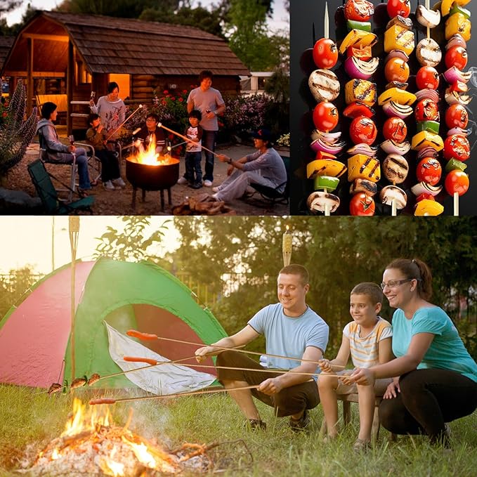 Extra Long 36" Bamboo Smores Sticks (150 Pcs), Marshmallow Roasting Sticks for Fire Pit, 6mm Heavy Duty Wooden Skewers for Smore Hot Dog Barbecue Thick Sticks