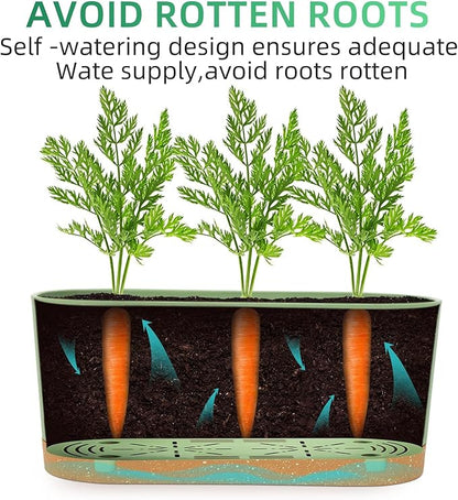 QCQHDU 16" L x 7.6" W x 7" H Window Planter Box, 2 Pack Self Watering Pots for Indoor Plants with Drainage Holes & Saucer, Outdoor Flower Pots Home Garden Modern Decor