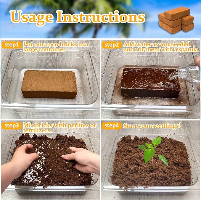 Riare 2pcs Organic Coco Coir Bricks Soil Blocks- 100% Natural Compressed Coco Peat Brick Coconut Fiber Substrate with Low EC& pH Balance, High Expansion Coco Coir Pith Coconut Husk for Garden