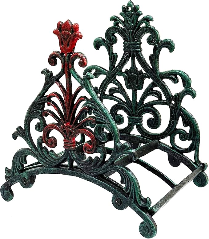 Decorative Garden Hose Holder, Hose Hanger, Heavy Duty Cast Iron Garden Yard Water Pipe Holds, Wall Mounted Hose Butler, Hose Rack Reel, 50FT 75FT 100FT Water Hose Bulter Storage (rose)