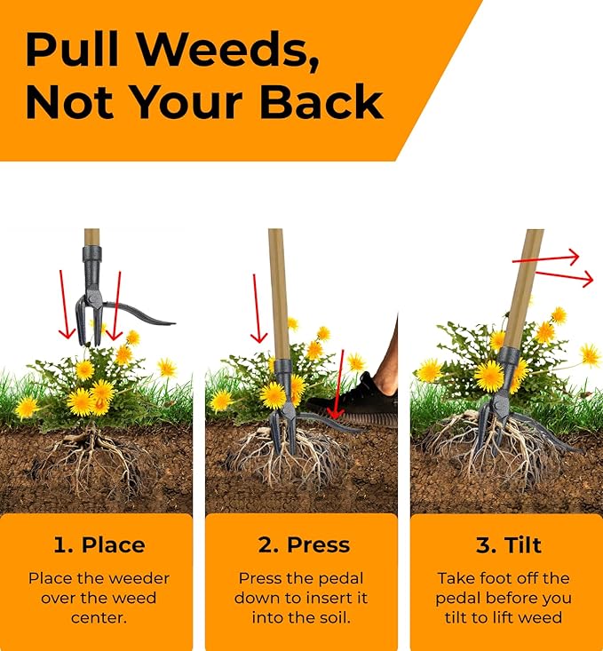 Stand Up Weed Puller Tool with Long Handle - Dandelion Weeding Tool, No More Bending