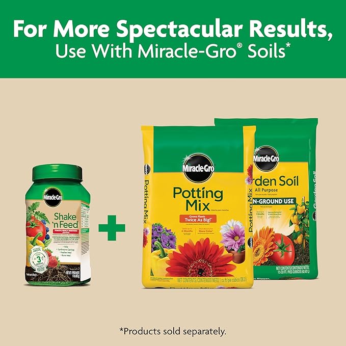 Miracle-Gro Shake 'N Feed Tomato, Fruit and Vegetable Plant Food, For In-Ground and Container Plants, Feeds up to 3 Months, 1 lb.