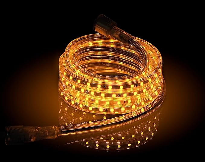 CBConcept UL Listed, 65 Feet,Super Bright 18000 Lumen, Yellow, Dimmable, 110-120V AC Flexible Flat LED Strip Rope Light, Commercial Grade, Indoor Outdoor use, Ready to plug n shine