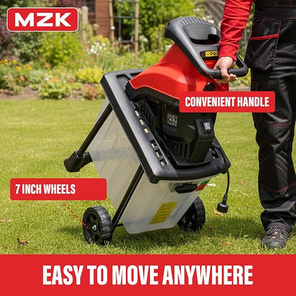MZK 15 Amp Wood Chipper Shredder, Electric Mulcher Chipper Shredder with 55L Collecting Bin,1.8 Inch Cutting Diameter or Mulching, Composting and Yard Cleanup