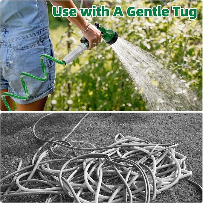 SPECILITE 3/8" Lightweight Coil Garden Hose 75FT, EVA Flexible Curly Water Pipes with 6-Pattern Spray Nozzle for Boat, Greenhouse, Yard, Patio, Green