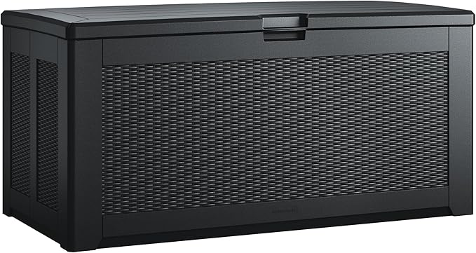 Rubbermaid Extra Large Resin Outdoor Storage Deck Box (134 Gal), Weather Resistant, Black, Deck Organization for Home/Backyard/Pool Chemicals/Toys/Garden Tools/Porch/Patio Cushions