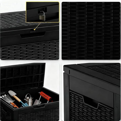 Storage Chest, 30 Gallon Deck Box for Garage Organization, Indoor Home Storage & Holiday Decor, Lockable Waterproof Resin Box for Patio Cushions, Garden Tools