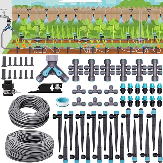 230FT Drip Irrigation System, Quick-Connect Automatic Garden Watering Misting System, with 1/2 inch and 1/4 inch Distribution Tubing, Drip Irrigation Kit for Lawn, Greenhouse, Patio