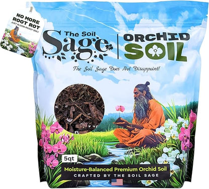 Soil Sage Premium Orchid Potting Mix - 5 qt. U.S.A. Made Orchid Soil Blend with Pine Bark, Sphagnum Moss, Charcoal, Coconut Coir, Pumice, & Mycorrhizae for Healthy Roots - Improved Drainage & Blooms