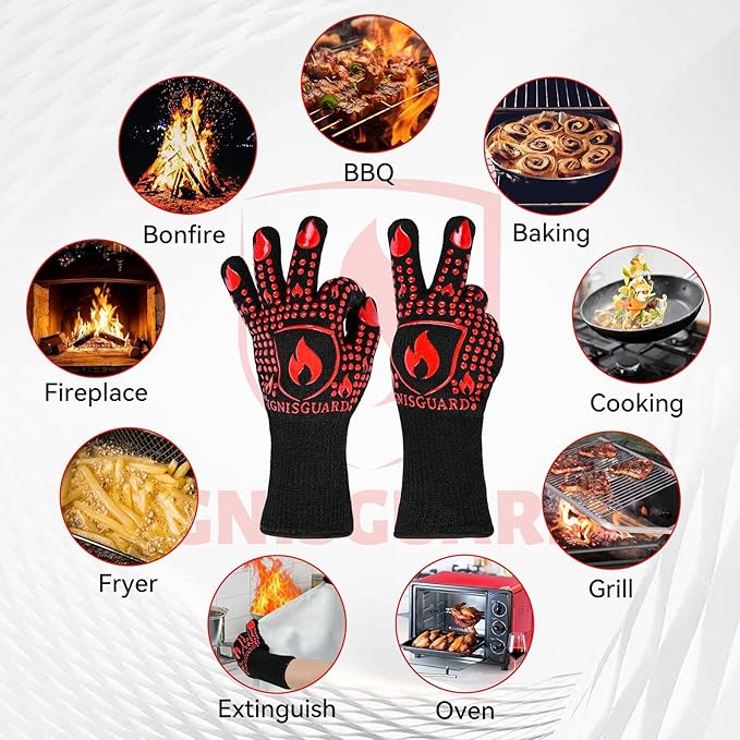 BBQ & Grill Gloves, Oven Gloves, 1472°F Silicone Oven Mitts Heat Resistant Grilling Gloves Fireproof Non-Slip for Barbecue Cooking Baking Smoking, 1-Pair Red（L）